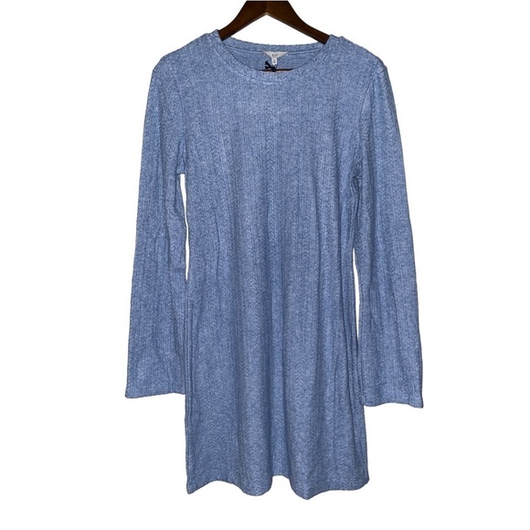 NSR Lucia Slit Ribbed Knit Jewel Neck Bell Sleeve Stretch Form Fit Mini Dress XL - Picture 1 of 8